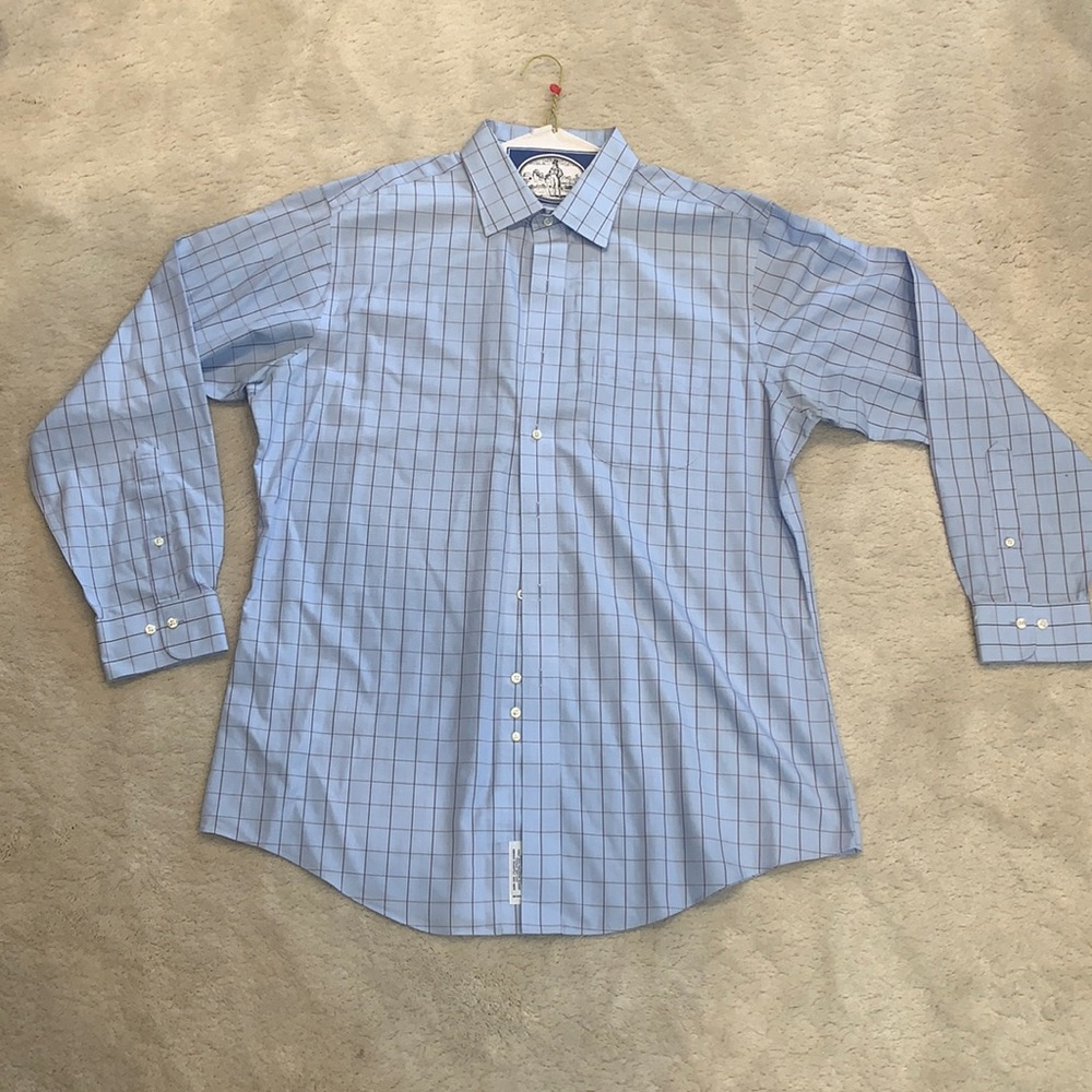 Brooks Brothers Mens SLIM FIT button up - blue with brown pattern lines 17 - 4/5